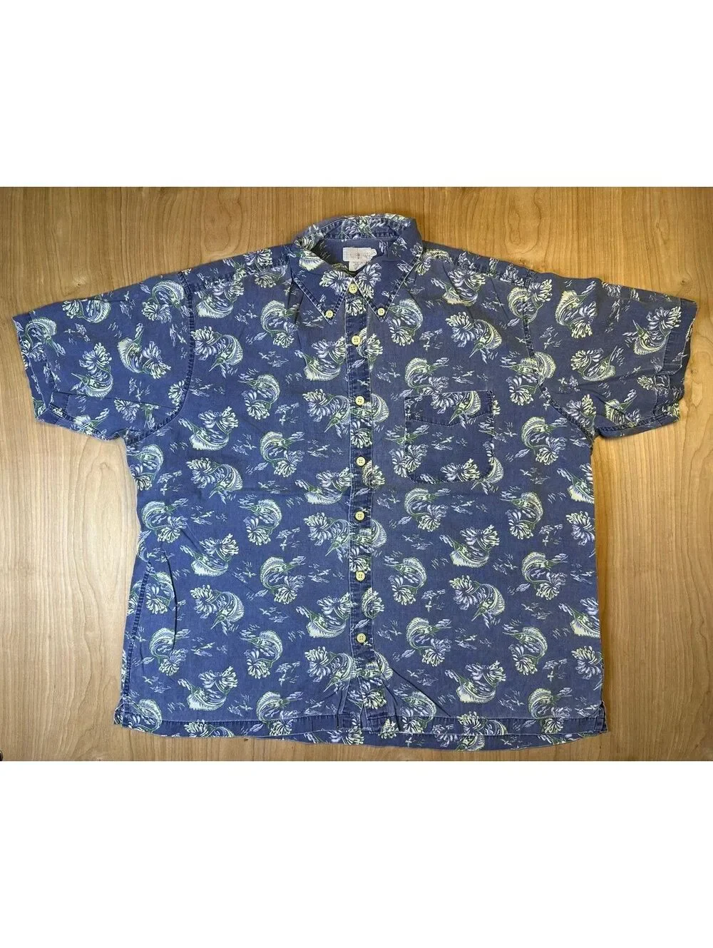 Vintage 90s Jcrew marlin fish button up shirt 100% cotton large fishing tropical